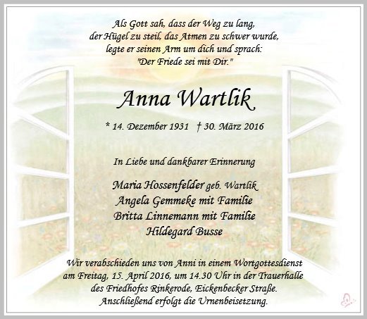 Erinnerungsbild für Anna Wartlik