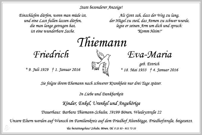 Erinnerungsbild für Friedrich und Eva-Maria Thiemann