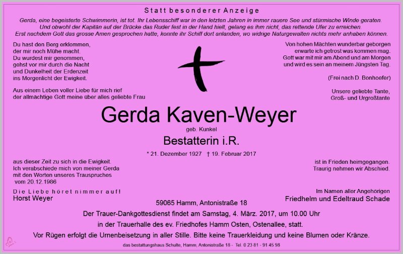 Erinnerungsbild für Gerda Kaven-Weyer