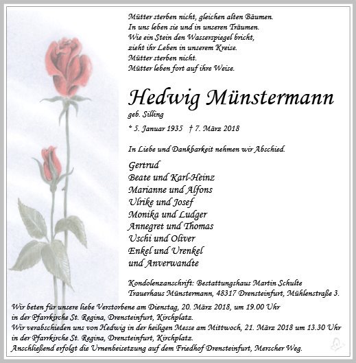 Erinnerungsbild für Hedwig Münstermann