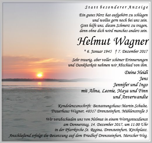 Erinnerungsbild für Helmut Wagner