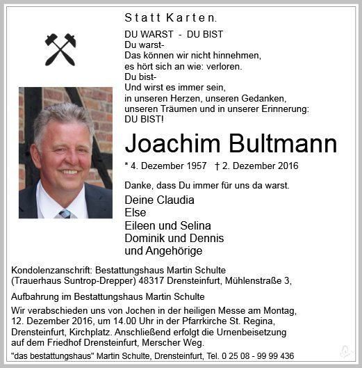Erinnerungsbild für Joachim Bultmann